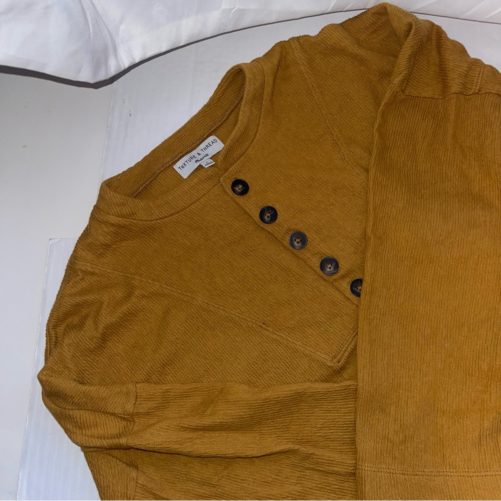 Madewell Texture & Thread Seamed Henley Long Sleeve Pullover Top Womens Medium
